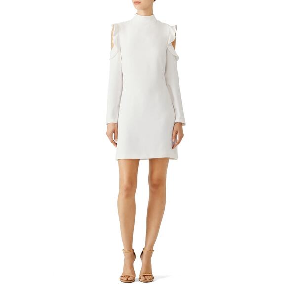 Wai Ming Dunn Cold Shoulder Ruffle Long Sleeve Shift Mini Dress Pockets 4 White - Picture 13 of 15